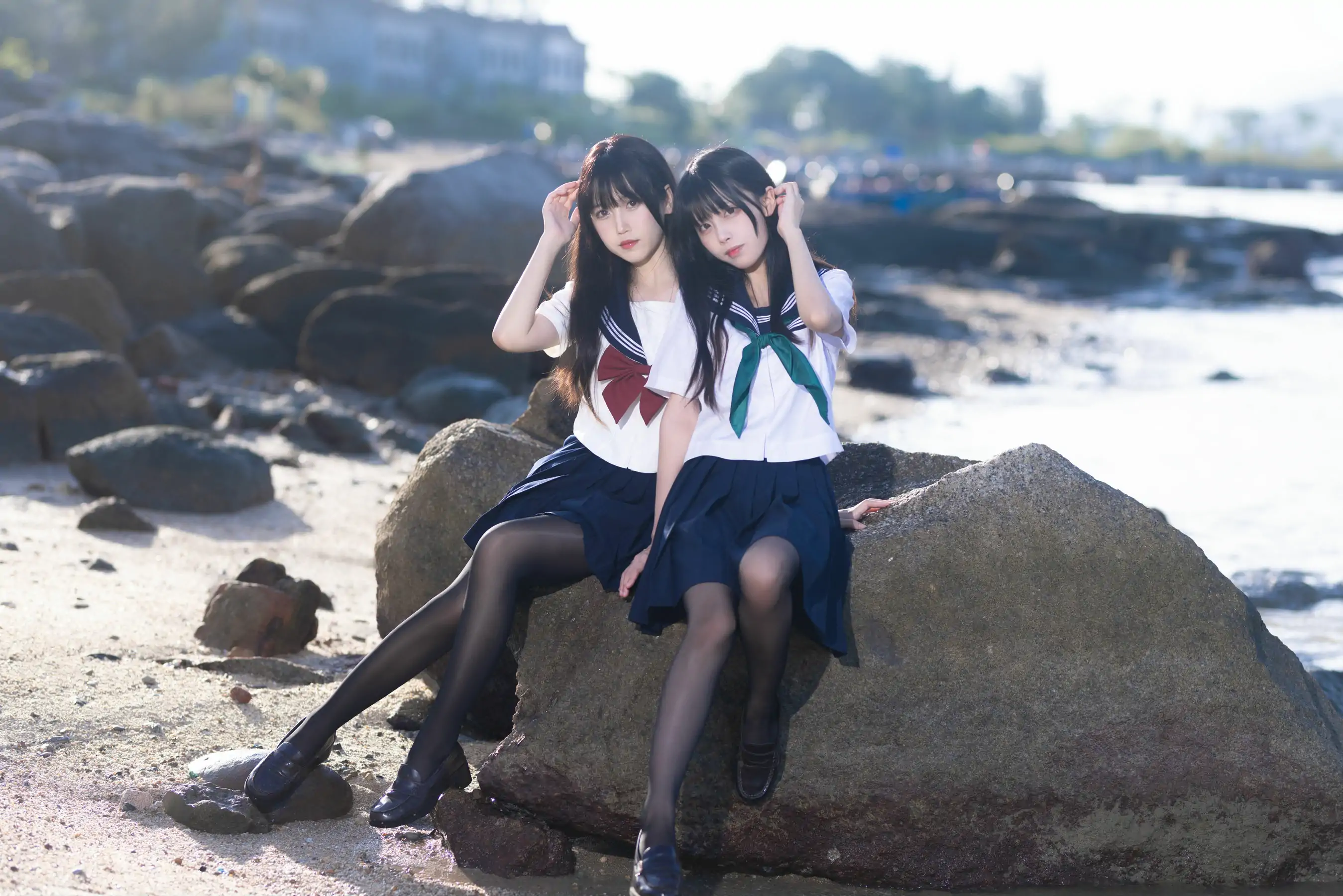 微博人气Coser 不呆猫&三無人型 - 水手服百合黑丝