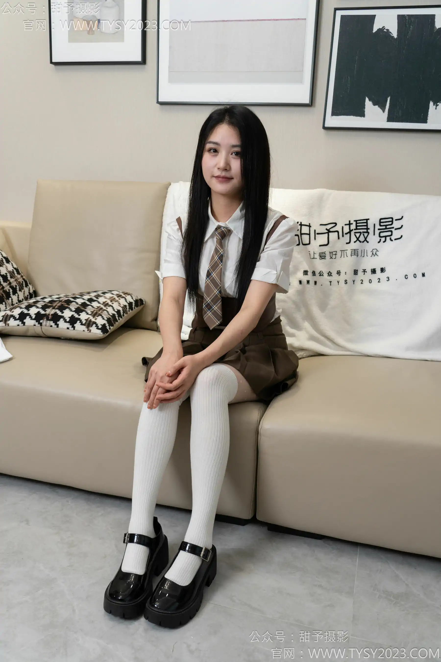 甜予摄影 No.150 澜澜 - 皮鞋、大腿袜、小腿袜、波点白丝袜