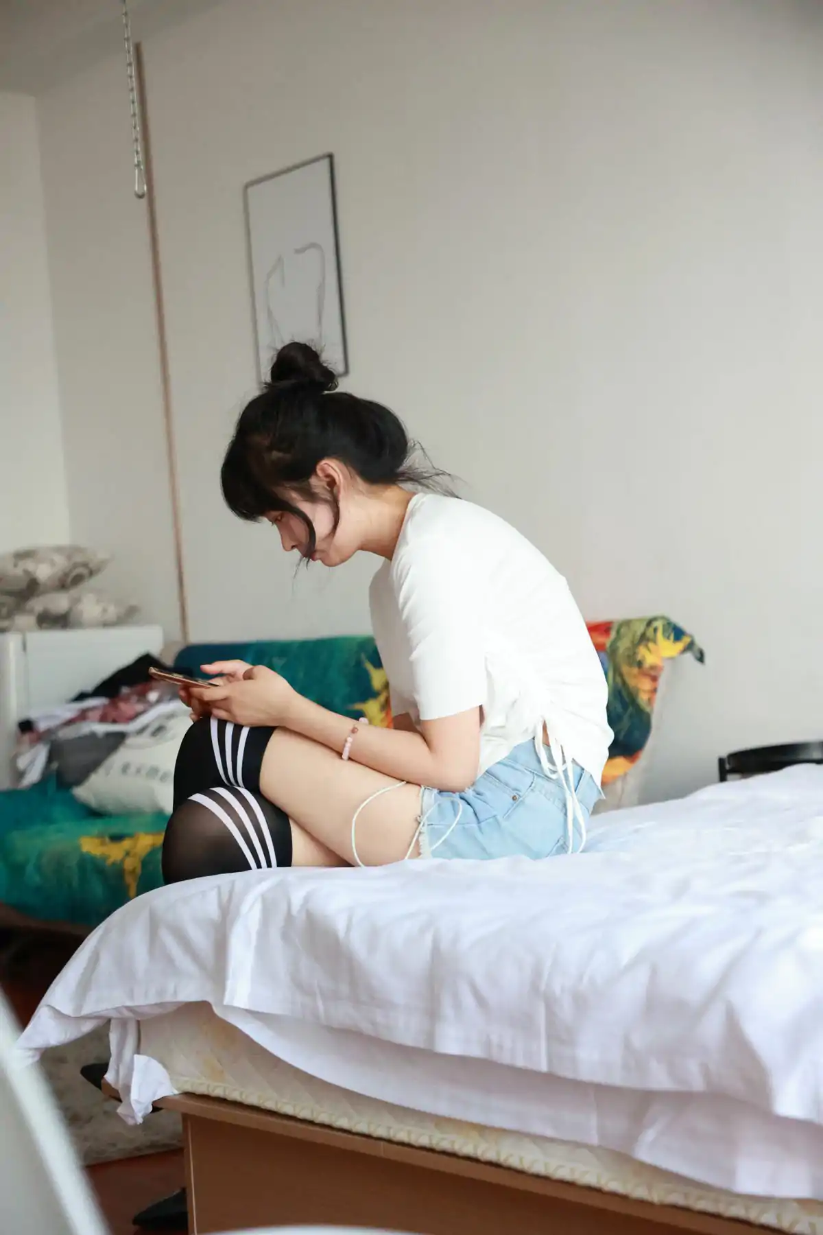 三禾摄影 No.011 牛仔热裤 高跟 过膝袜